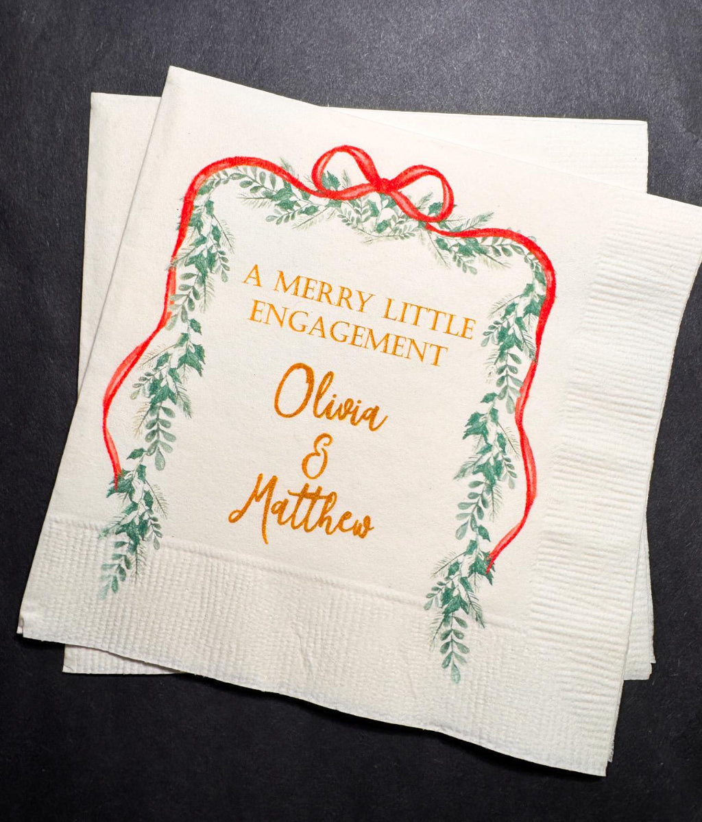 Merry Little Engagement Tis the Season to be Married Christmas Engagement Party Bridal Shower Cocktail, Luncheon or Dinner Napkins Set of 25