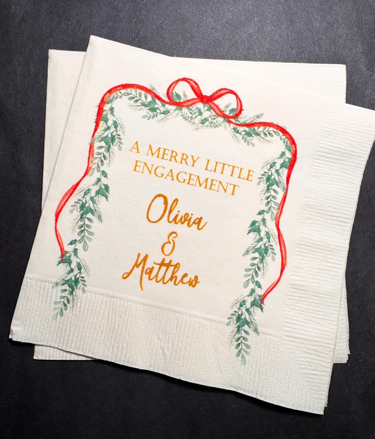 Merry Little Engagement Tis the Season to be Married Christmas Engagement Party Bridal Shower Cocktail, Luncheon or Dinner Napkins Set of 25
