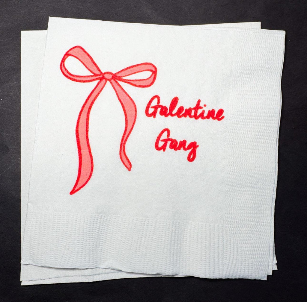 Red Bow Galentines Day Pink Red Bow Favorite Things Party Galentines Day Brunch Valentines Cocktail, Luncheon or Dinner Napkins, Set of 25