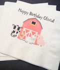 Farm Animal Birthday Pink Barnyard Oink Cluck Moo Turning 2 Personalized Cocktail, Luncheon or Dinner Napkins Set of 25