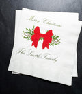 Christmas Red Bow Family Christmas Party Gathering Holiday Party Christmas Eve Personalized Cocktail, Luncheon or Dinner Napkins Set of 25