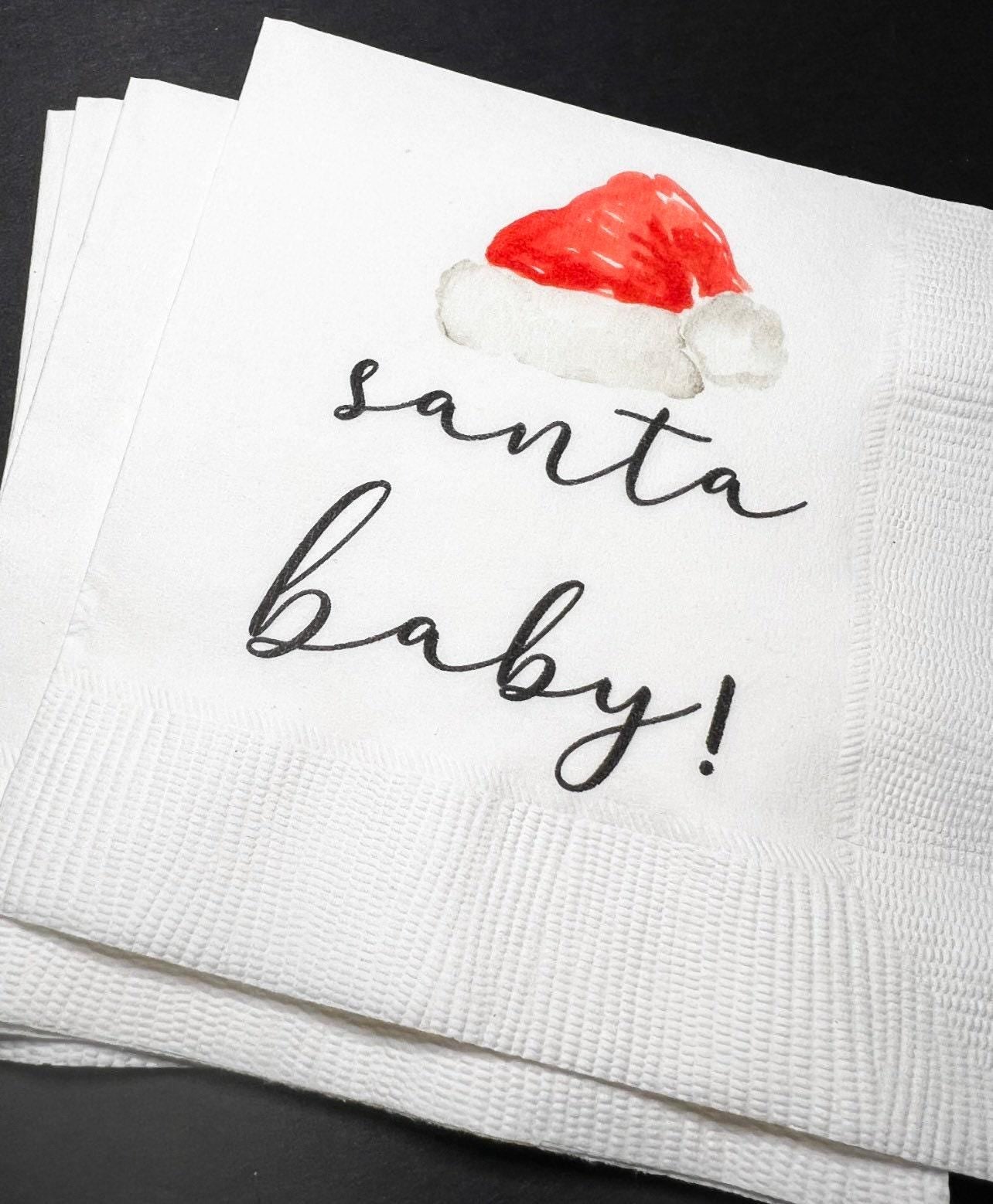 Santa Baby Christmas Baby Shower Santa Baby Gender Reveal Christmas Reveal December Gender Reveal Cocktail or Luncheon Napkins, Set of 25