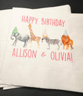 Party Animals Twins Animal Parade Safari Jungle Birthday Party Personalized Cocktail, Luncheon or Dinner Napkins Set of 25