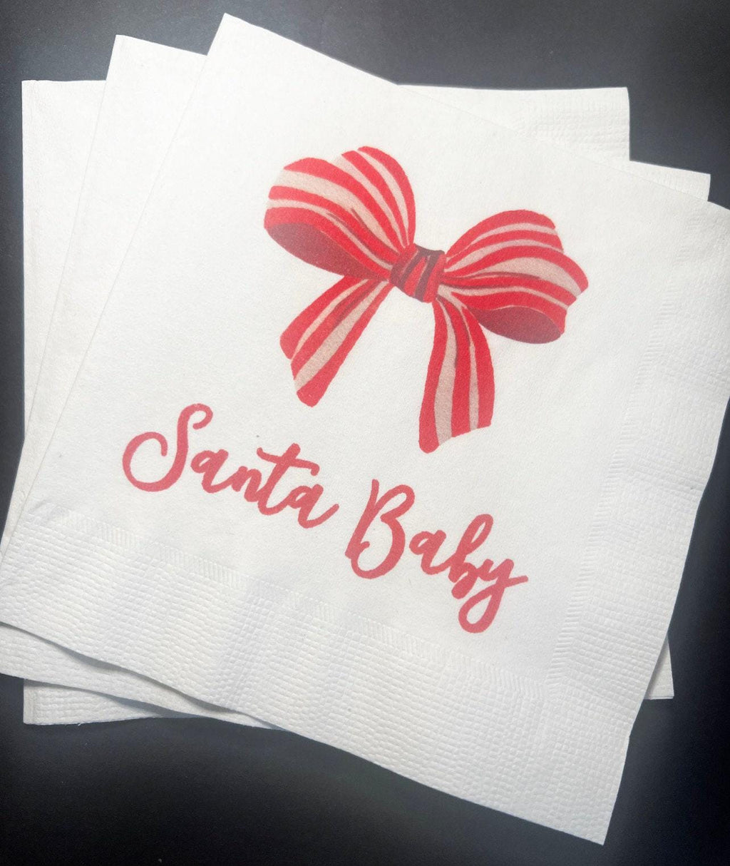 Santa Baby Christmas Baby Shower Santa Baby Gender Reveal Christmas Reveal December Gender Reveal Cocktail or Luncheon Napkins, Set of 25