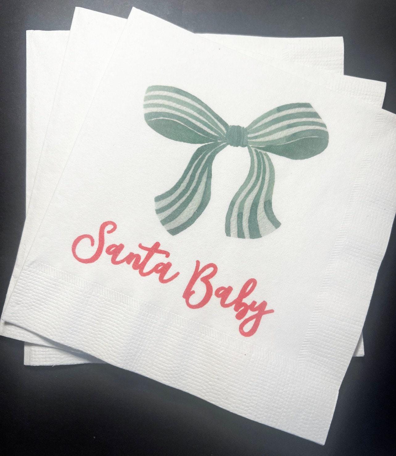 Santa Baby Christmas Baby Shower Santa Baby Gender Reveal Christmas Reveal December Gender Reveal Cocktail or Luncheon Napkins, Set of 25