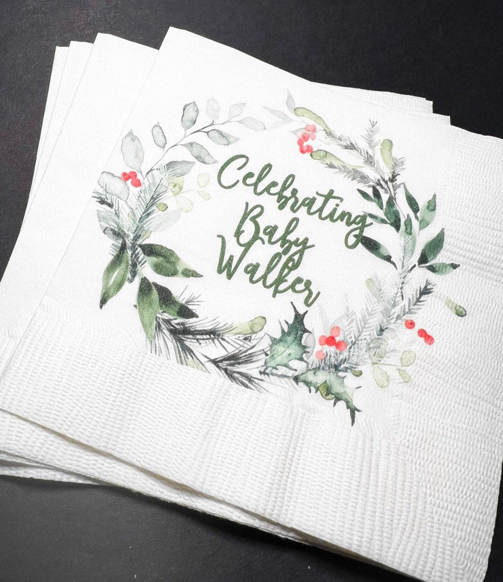 Baby It's Cold Outside Winter Christmas Baby Shower Birthday December Shower Personalized Cocktail or Luncheon Napkins, Set of 25