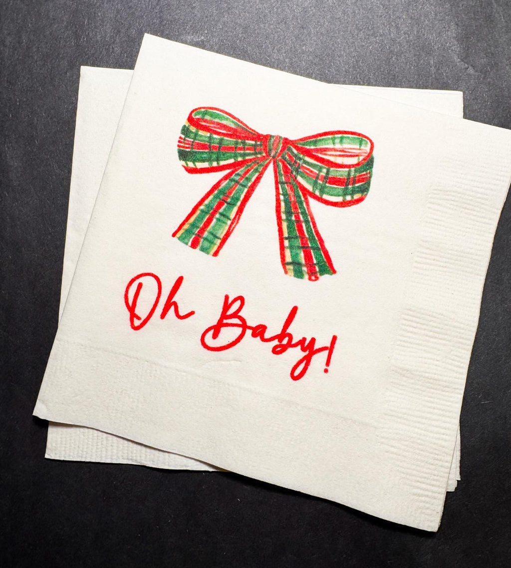 Oh Baby Merry Little Baby Shower Red Bow Theme Winter Christmas December Baby Shower Baby Cocktail, Luncheon or Dinner Napkins Set of 25