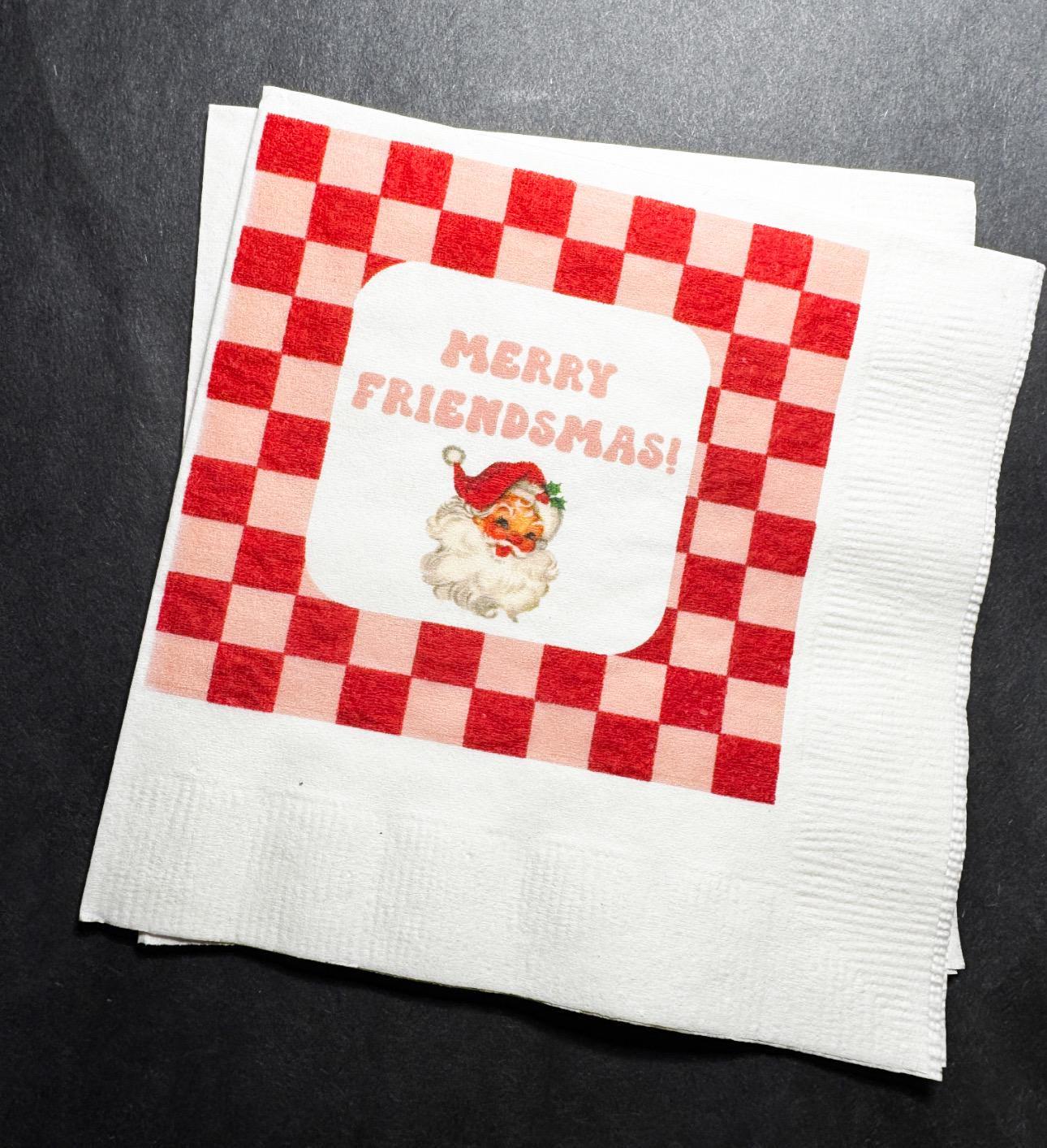 Merry Friendsmas Christmas Party Very Merry Friendsmas Vintage Santa Funny Christmas Cocktail, Luncheon or Dinner Napkins Set of 25