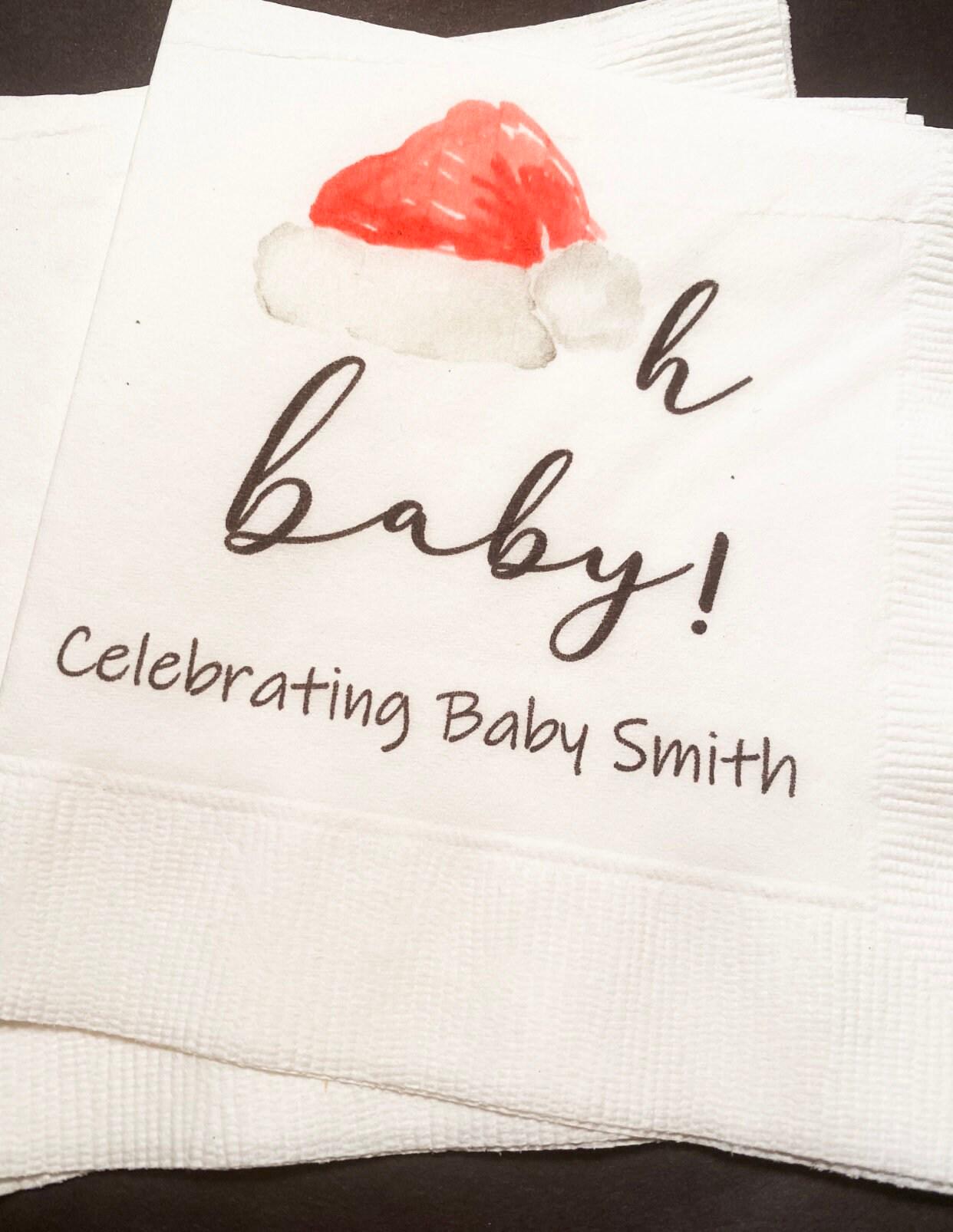 Santa Oh Baby Santa Baby Gender Reveal Christmas Reveal December Gender Reveal Personalized  Cocktail, Luncheon or Dinner Napkins Set of 25