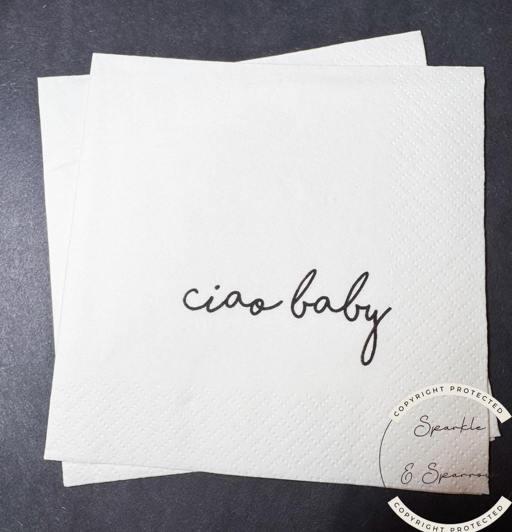 Ciao Baby Black Bow Italian Baby Shower Ciao Bambino Black Bow Baby Shower Summer Lemon Cocktail, Luncheon or Dinner Napkins Set of 25