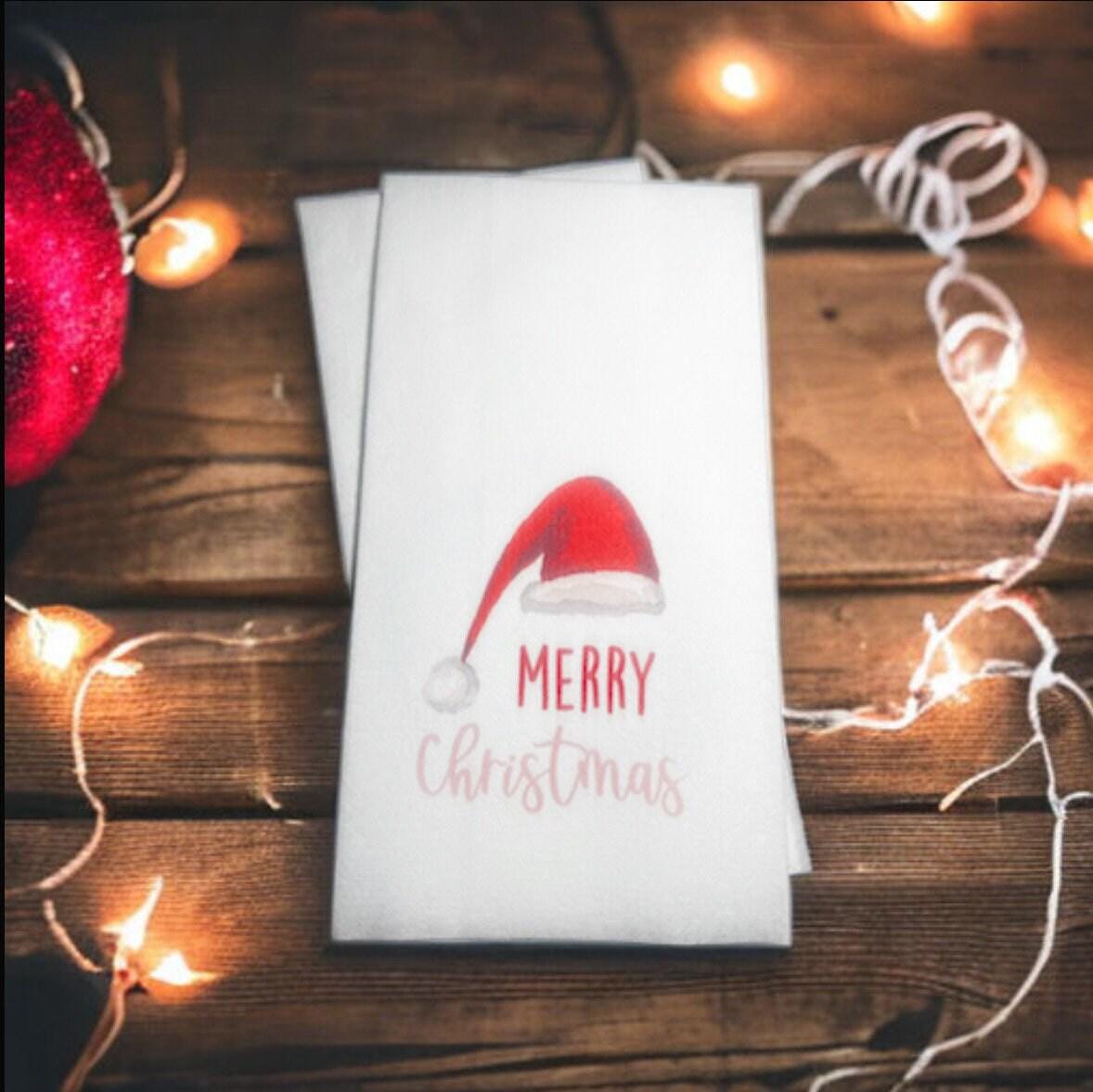 Christmas Guest Towels Linen Feel Ultra Ply White Disposable Towel Dinner Napkin Holiday Christmas Paper Hand Towels, Set of 20