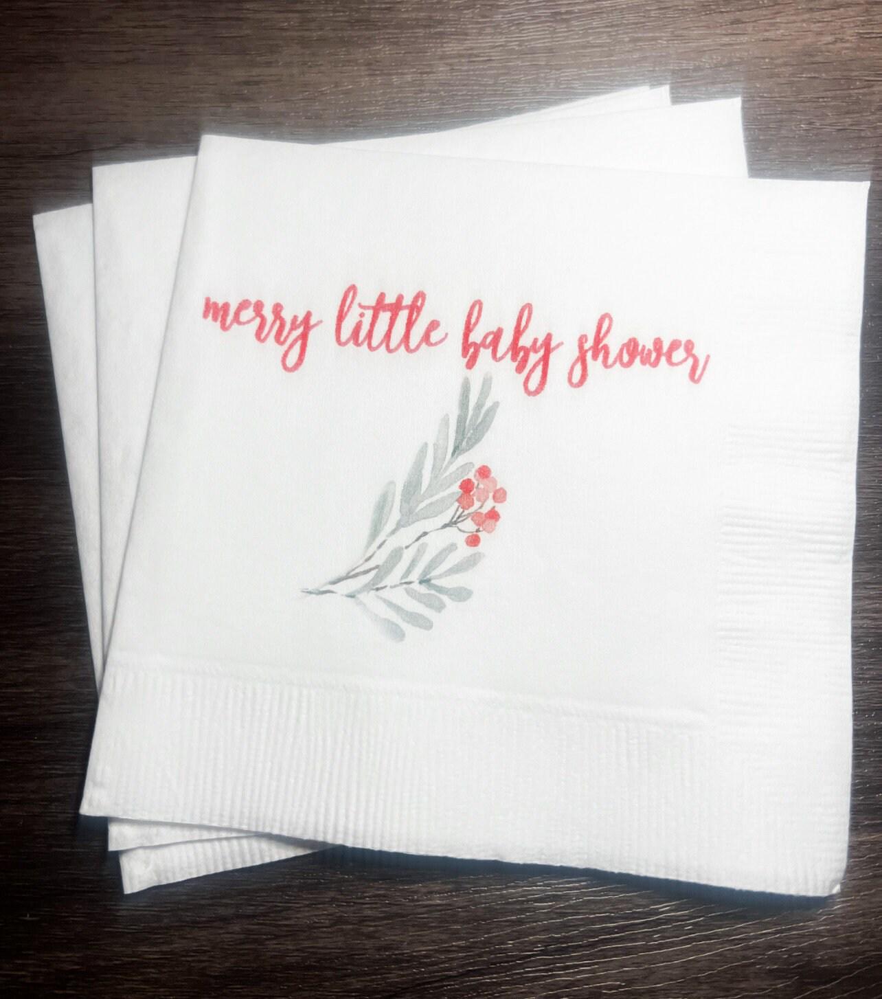 Merry Little Baby Shower Winter Christmas December Baby Shower Winter Holiday Baby Cocktail, Luncheon or Dinner Napkins Set of 25