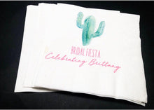 Load image into Gallery viewer, Bridal Shower Fiesta Cactus Succulents Personalized Cocktail, Luncheon or Dinner Napkins Set of 25
