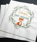 Woodland Animal Fox Baby Shower Green Gold Personalized Fall Cocktail, Luncheon or Dinner Napkins Set of 25