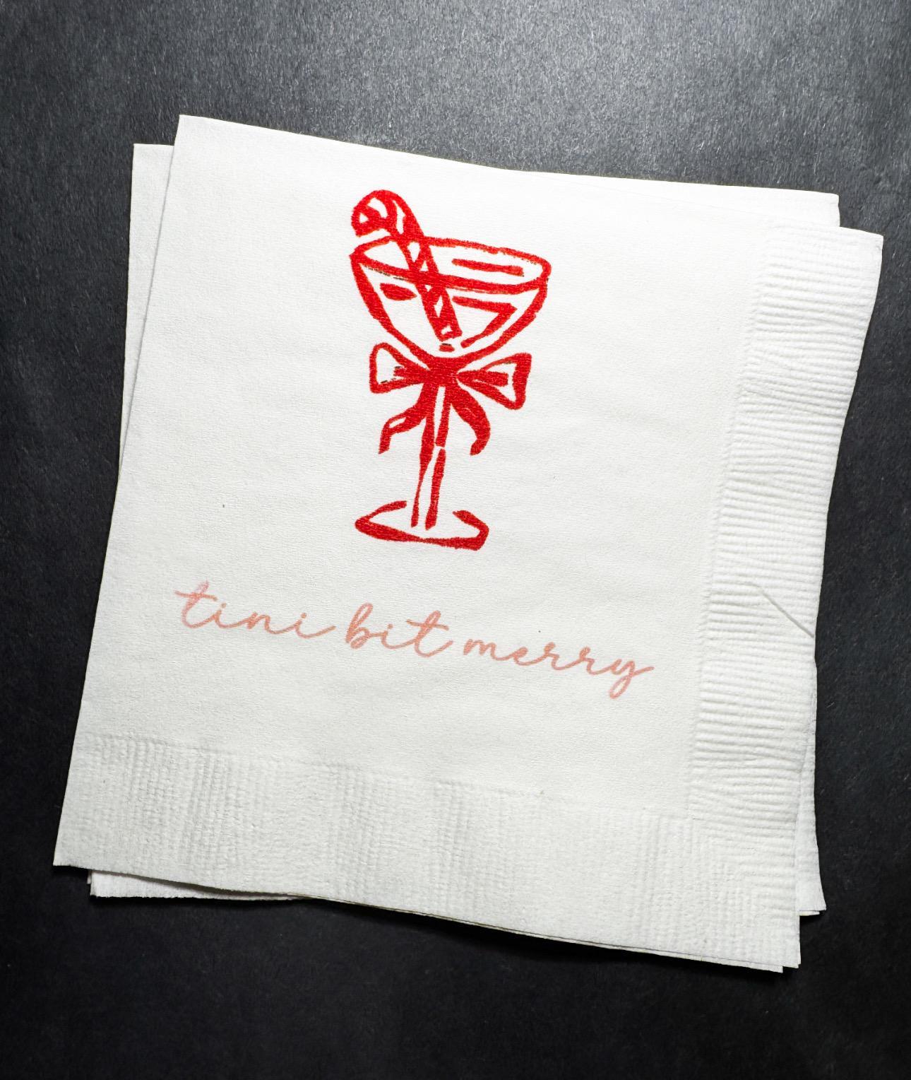 Tini Bit Merry Holiday Martini Christmas Party Jingle & Mingle Friendsmas Holiday Party Cocktail Luncheon or Dinner Napkins Set of 25