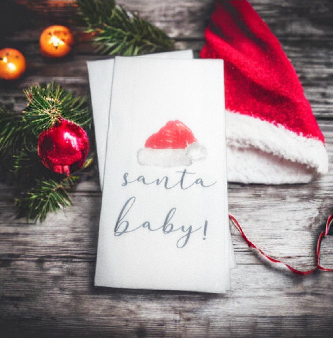 Christmas Guest Towels Linen Feel Ultra Ply White Disposable Towel Dinner Napkin Santa Baby Holiday Christmas Paper Hand Towels, Set of 20