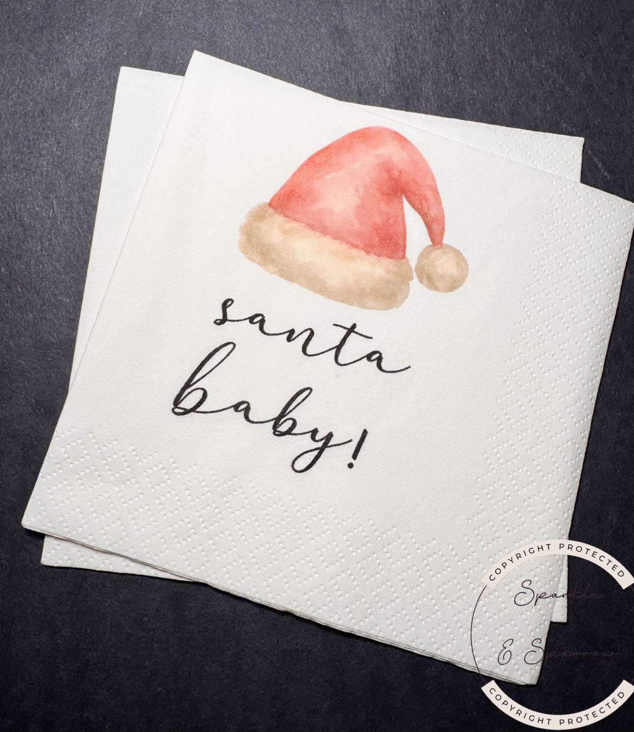 Santa Baby Christmas Baby Shower Pink Santa Hat Baby Gender Reveal Christmas Reveal Pink Baby Cocktail, Luncheon or Dinner Napkins Set of 25