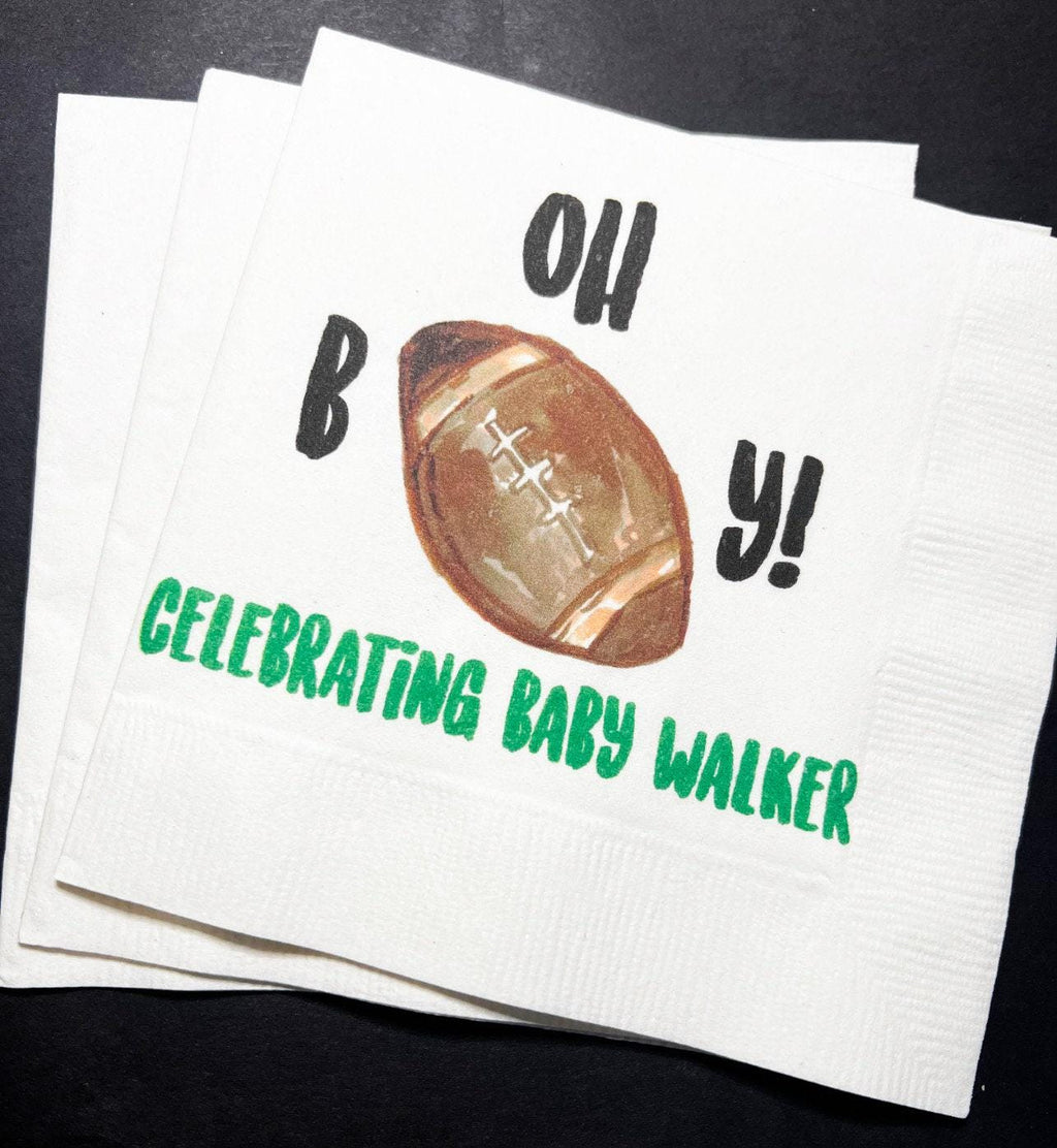 Football Baby Shower Oh Boy Personalized Cocktail, Luncheon or Dinner Napkins Set of 25