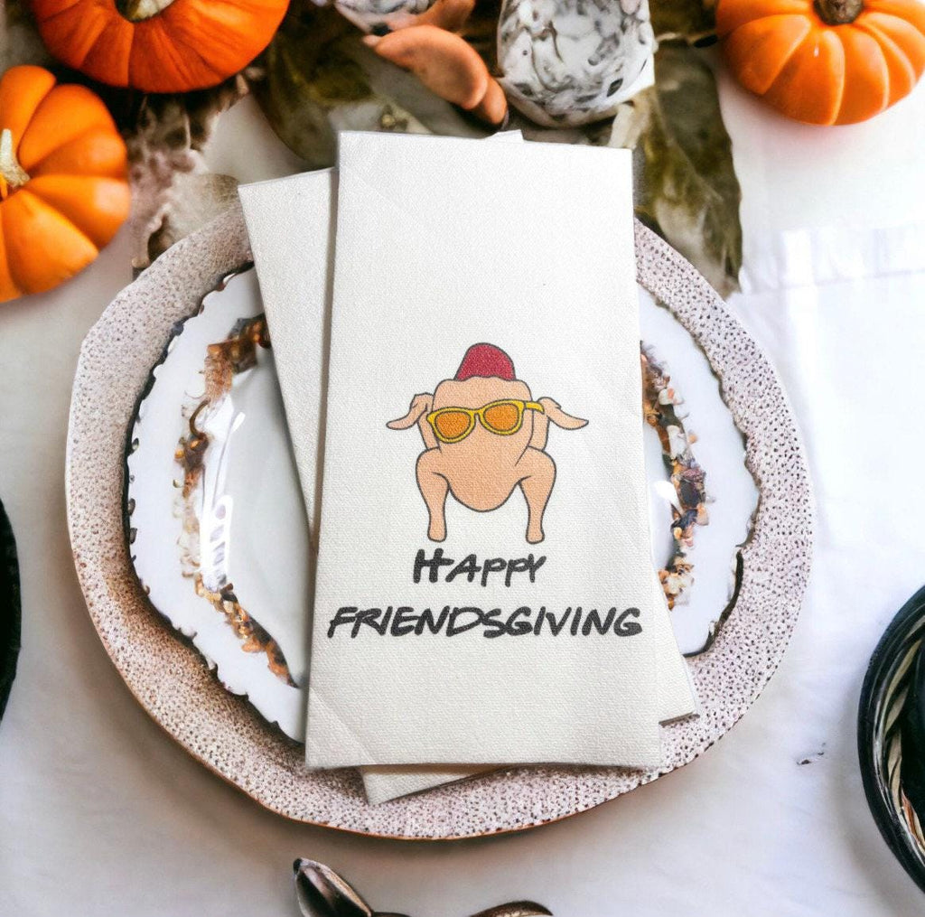 Friendsgiving Guest Towels Linen Feel Ultra Ply White Disposable Towel Dinner Napkin Friendsgiving Thanksgiving Paper Hand Towels, Set of 20