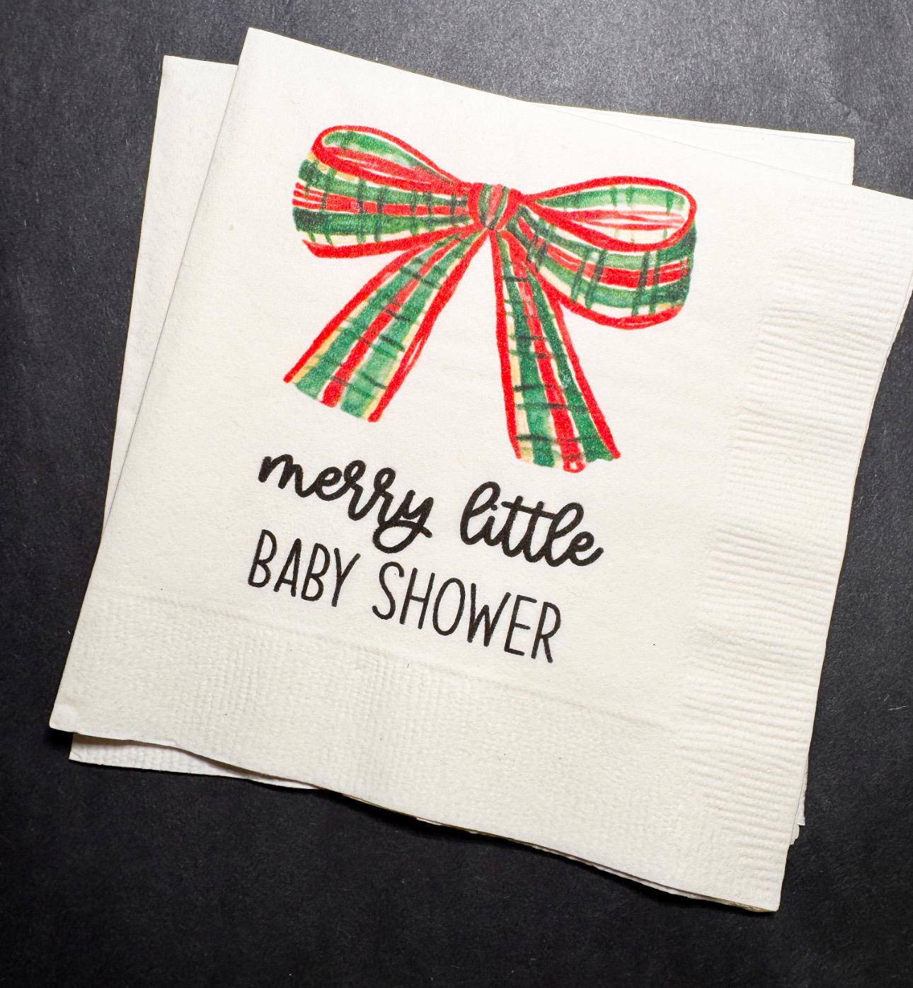 Merry Little Baby Shower Bow Theme Winter Christmas December Baby Shower Winter Holiday Baby Cocktail, Luncheon or Dinner Napkins Set of 25