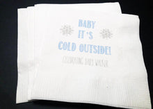 Load image into Gallery viewer, Baby It&#39;s Cold Outside Winter Christmas Baby Shower Blue Silver Gray Personalized Cocktail, Luncheon or Dinner Napkins Set of 25
