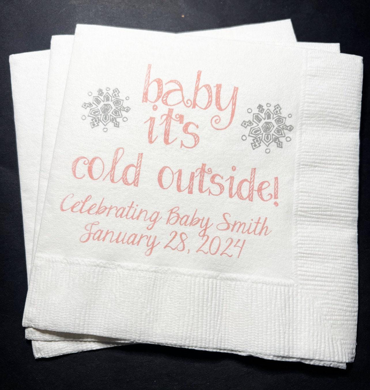 Baby It's Cold Outside Winter Christmas Baby Shower Winter Snowflake Shower Personalized Cocktail or Luncheon Napkins, Set of 25