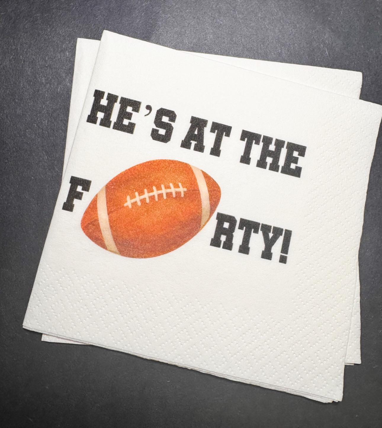 Football Birthday He's at the Forty Football themed 40th Birthday Its Game Time Cocktail, Luncheon or Dinner Napkins Set of 25
