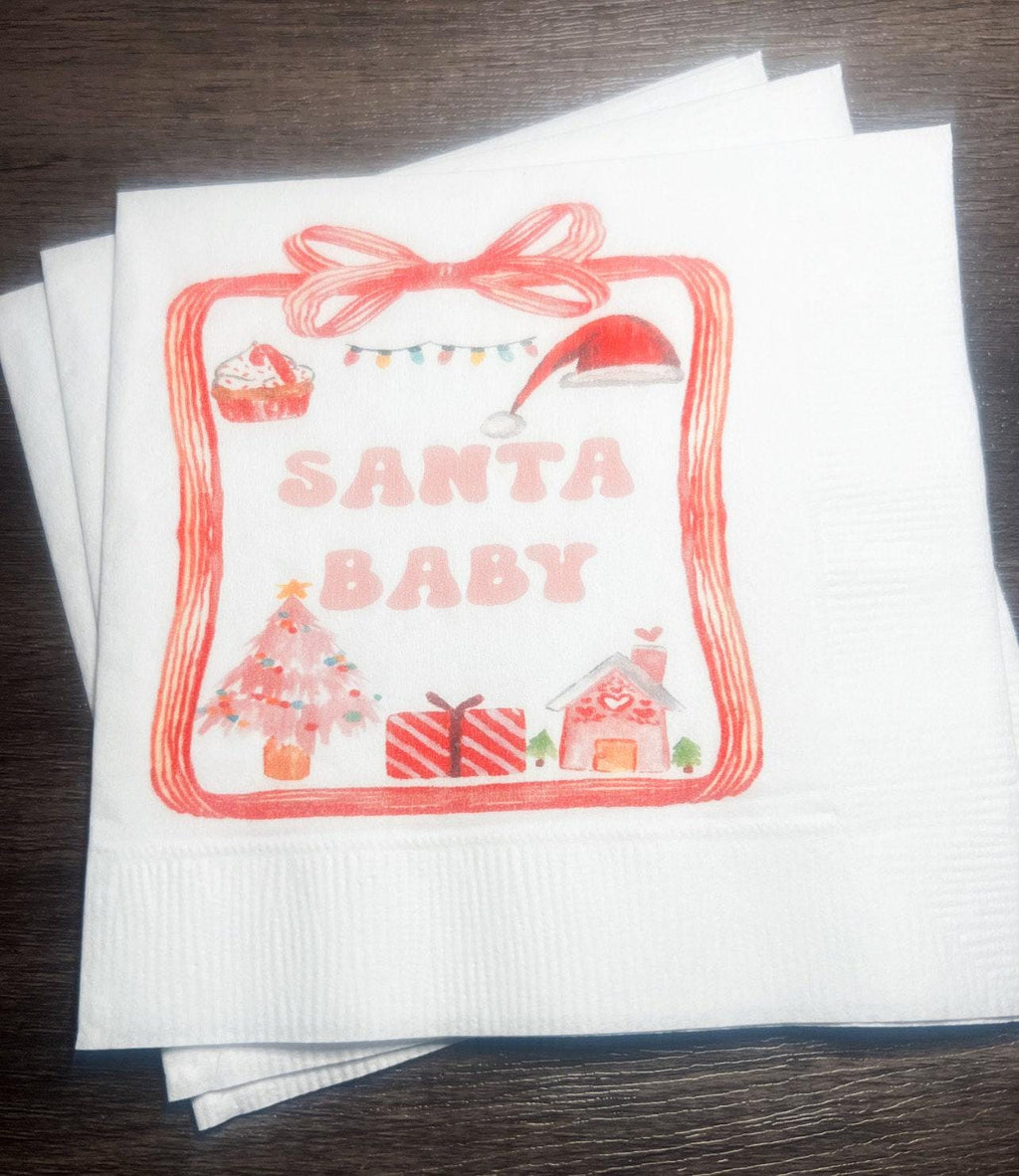 Santa Baby Christmas Baby Shower Santa Baby Gender Reveal Christmas Reveal December Gender Reveal Cocktail or Luncheon Napkins, Set of 25