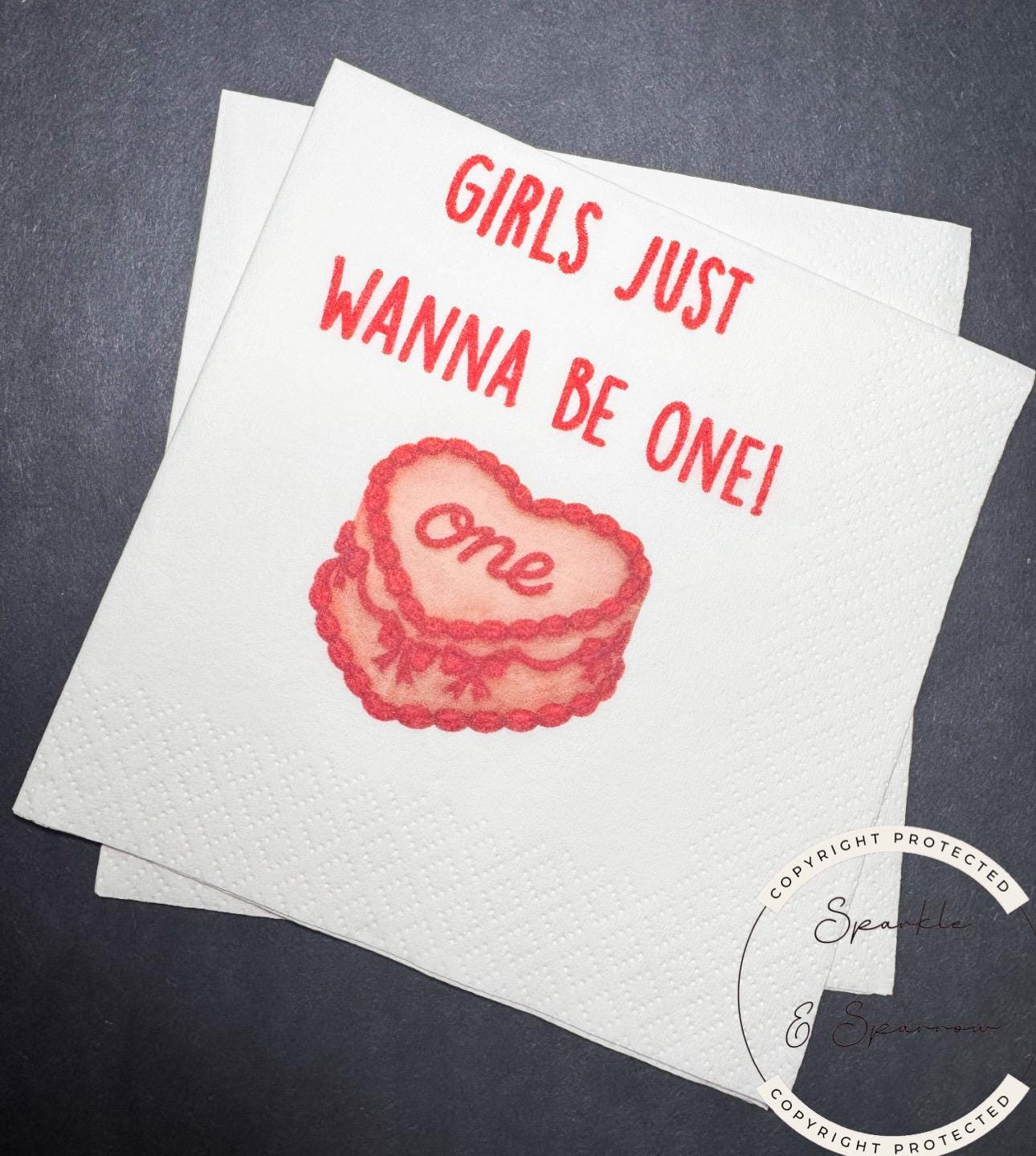 Girls Just Wanna Be One Pink Red Bow First Birthday 1st Bday Coquette Cake Pink Bow Party Cocktail, Luncheon or Dinner Napkins Set of 25