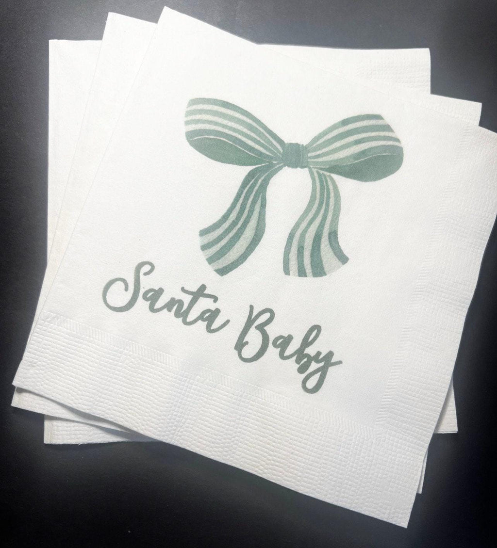 Santa Baby Christmas Baby Shower Santa Baby Gender Reveal Christmas Reveal December Gender Reveal Cocktail or Luncheon Napkins, Set of 25