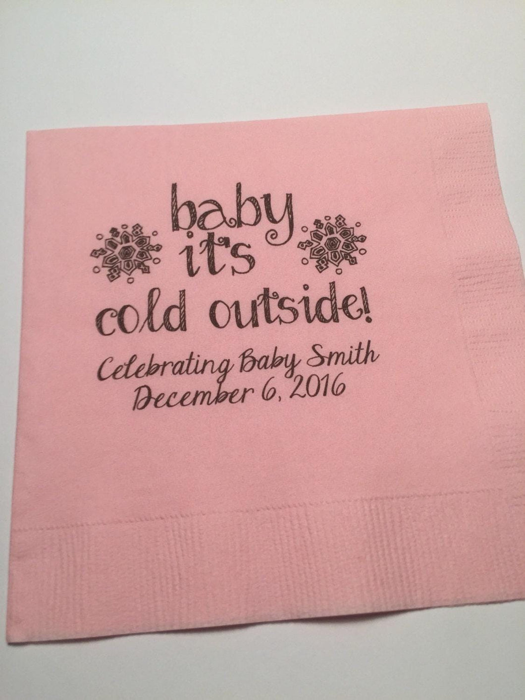 Baby It's Cold Outside Winter Christmas Pink Girl Baby Shower Personalized Cocktail Napkins, Set of 25