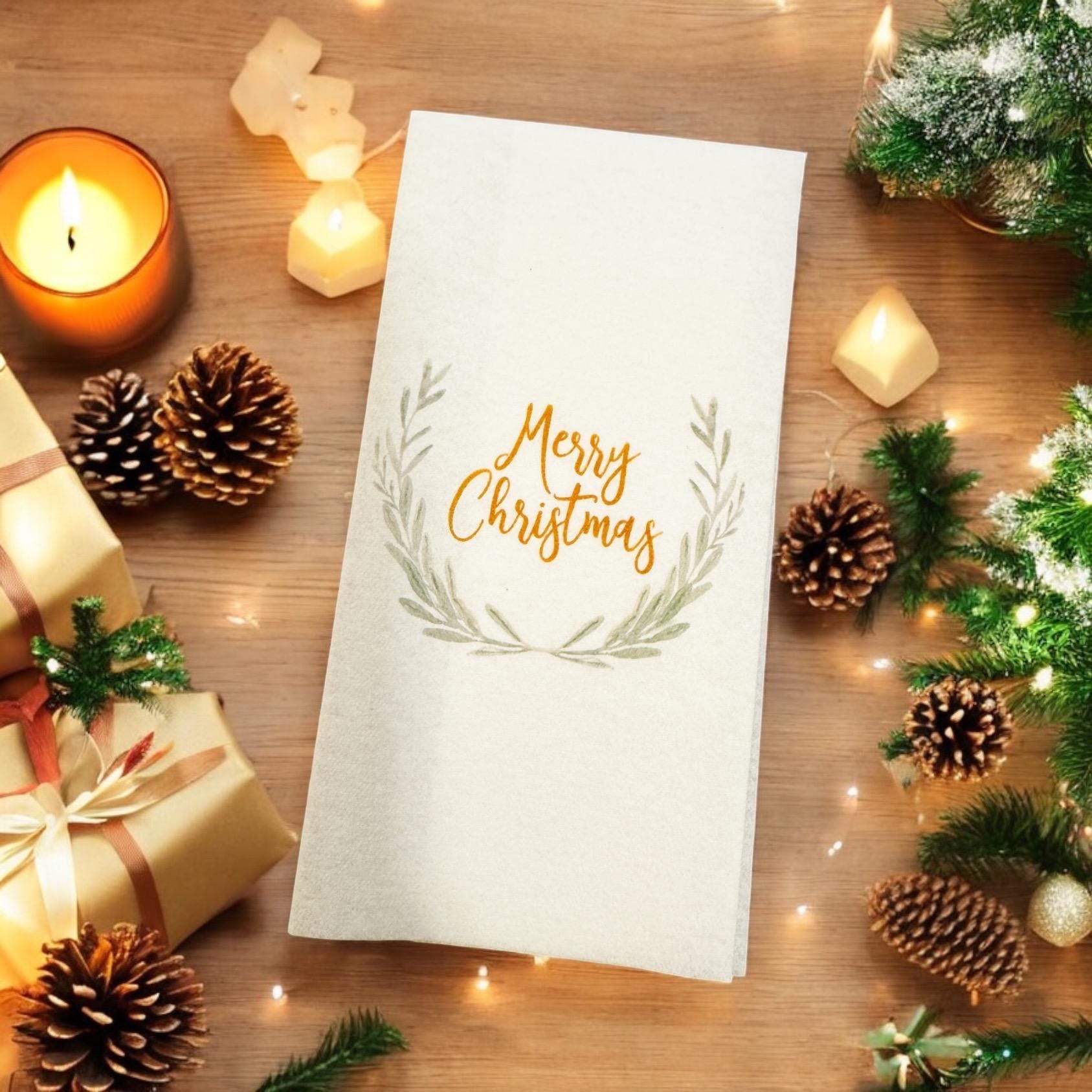 Christmas Guest Towels Linen Feel Ultra Ply White Disposable Towel Dinner Napkin Holiday Christmas Paper Hand Towels, Set of 20