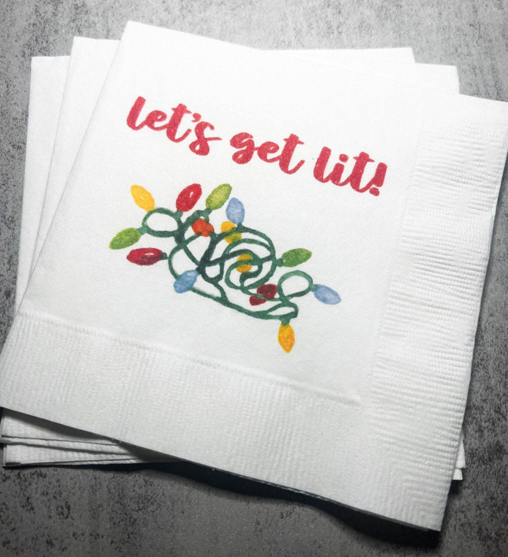 Let’s get Lit Friendsmas Christmas Party Very Merry Friendsmas Funny Christmas Cocktail, Luncheon or Dinner Napkins Set of 25