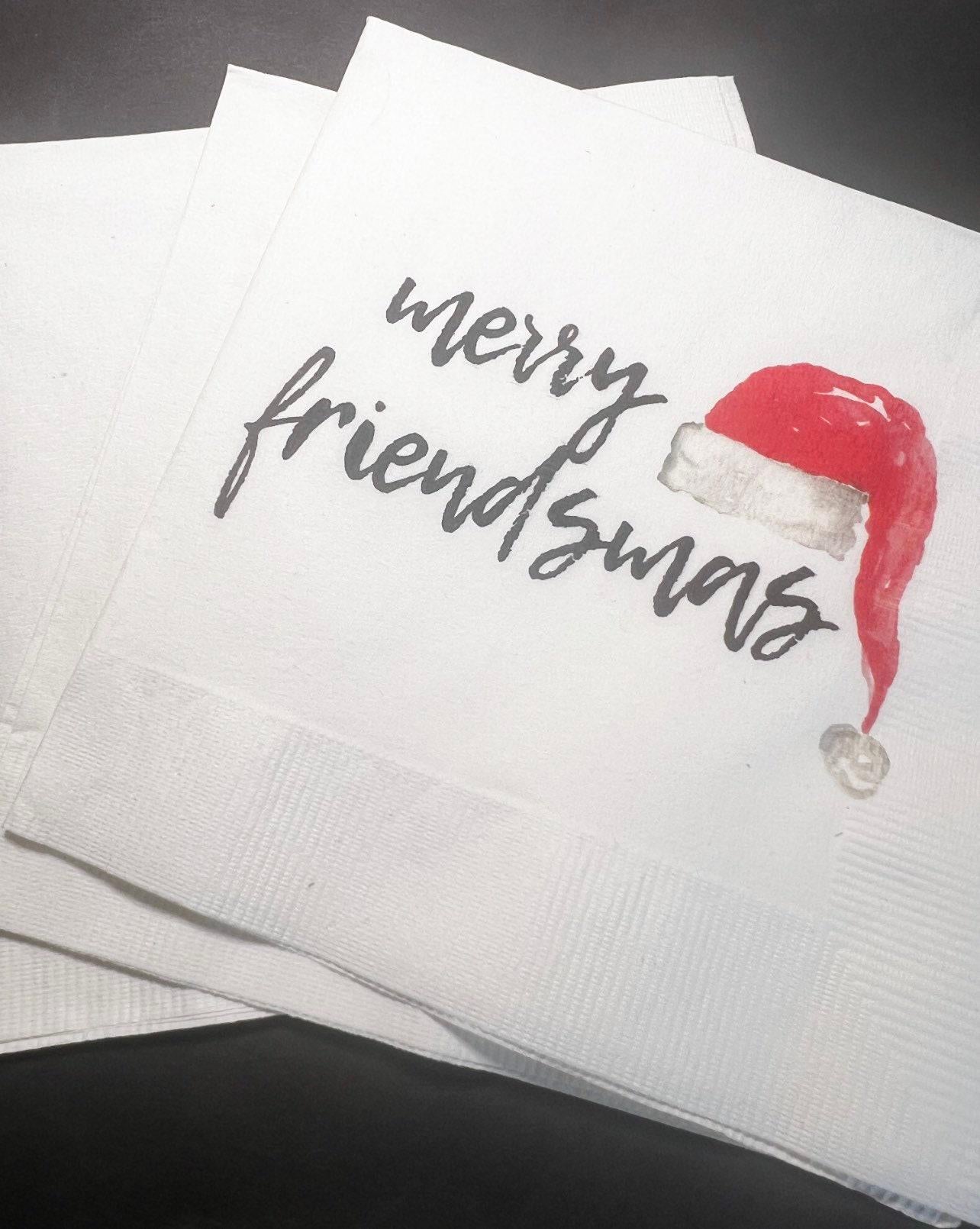 Christmas Party Friendsmas Very Merry Friendsmas Funny Christmas Cocktail, Luncheon or Dinner Napkins Set of 25