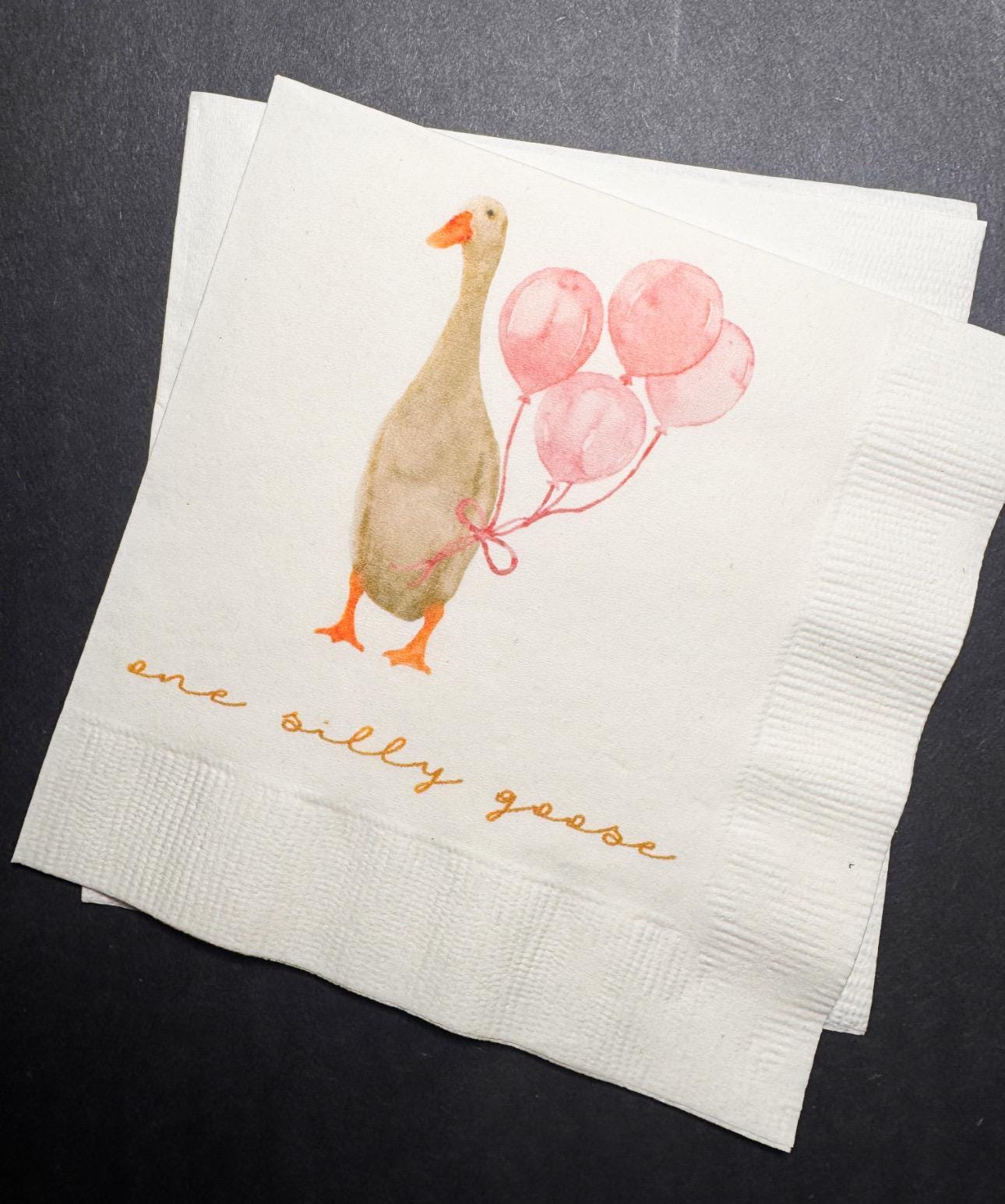 One Silly Goose 1st Birthday First Birthday Goose Preppy Goose Birthday Party  Cocktail, Luncheon or Dinner Napkins Set of 25