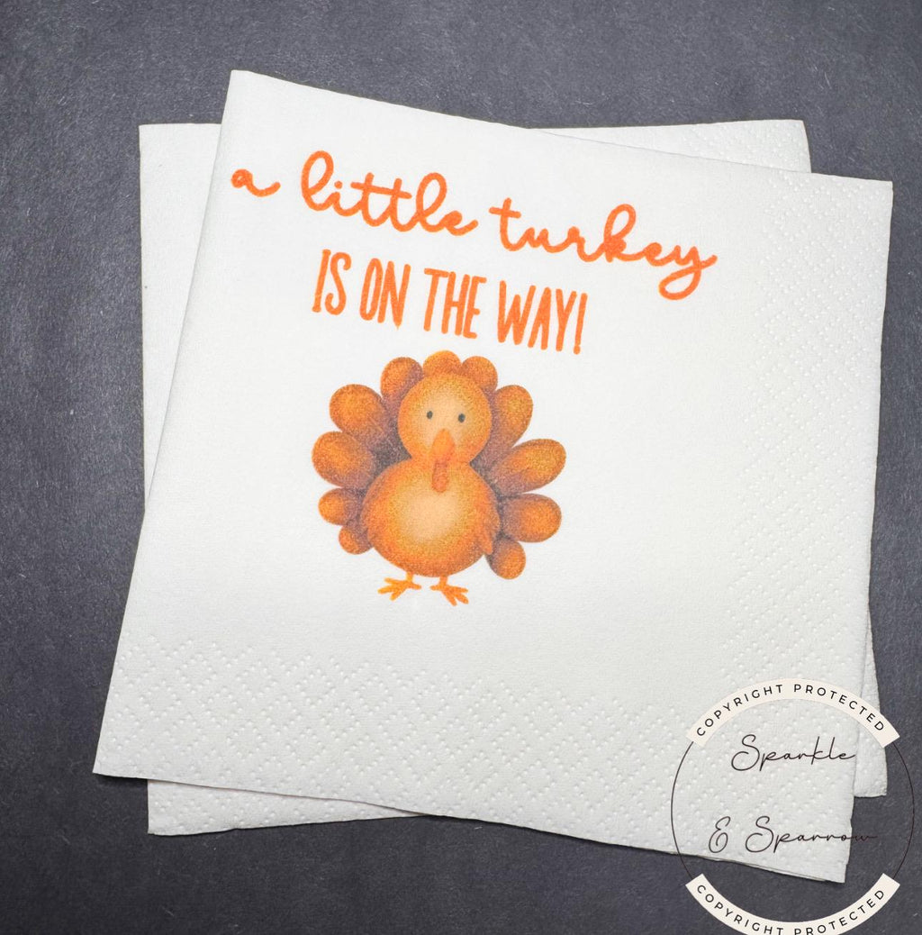 A Little Turkey is on the Way Thanksgiving Baby Shower Fall Turkey Baby Shower Cocktail, Luncheon or Dinner Napkins Set of 25