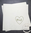 Heart Initials Wedding Napkin Bridal Shower Sage Bridal Shower Green Wedding Personalized Cocktail, Luncheon or Dinner Napkins Set of 25