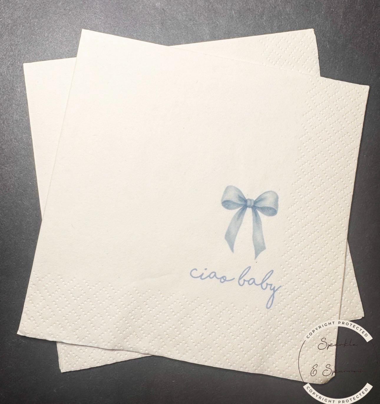 Ciao Baby Blue Bow Italian Baby Shower Ciao Bambino Blue Bow Baby Shower Summer Lemon Cocktail, Luncheon or Dinner Napkins Set of 25