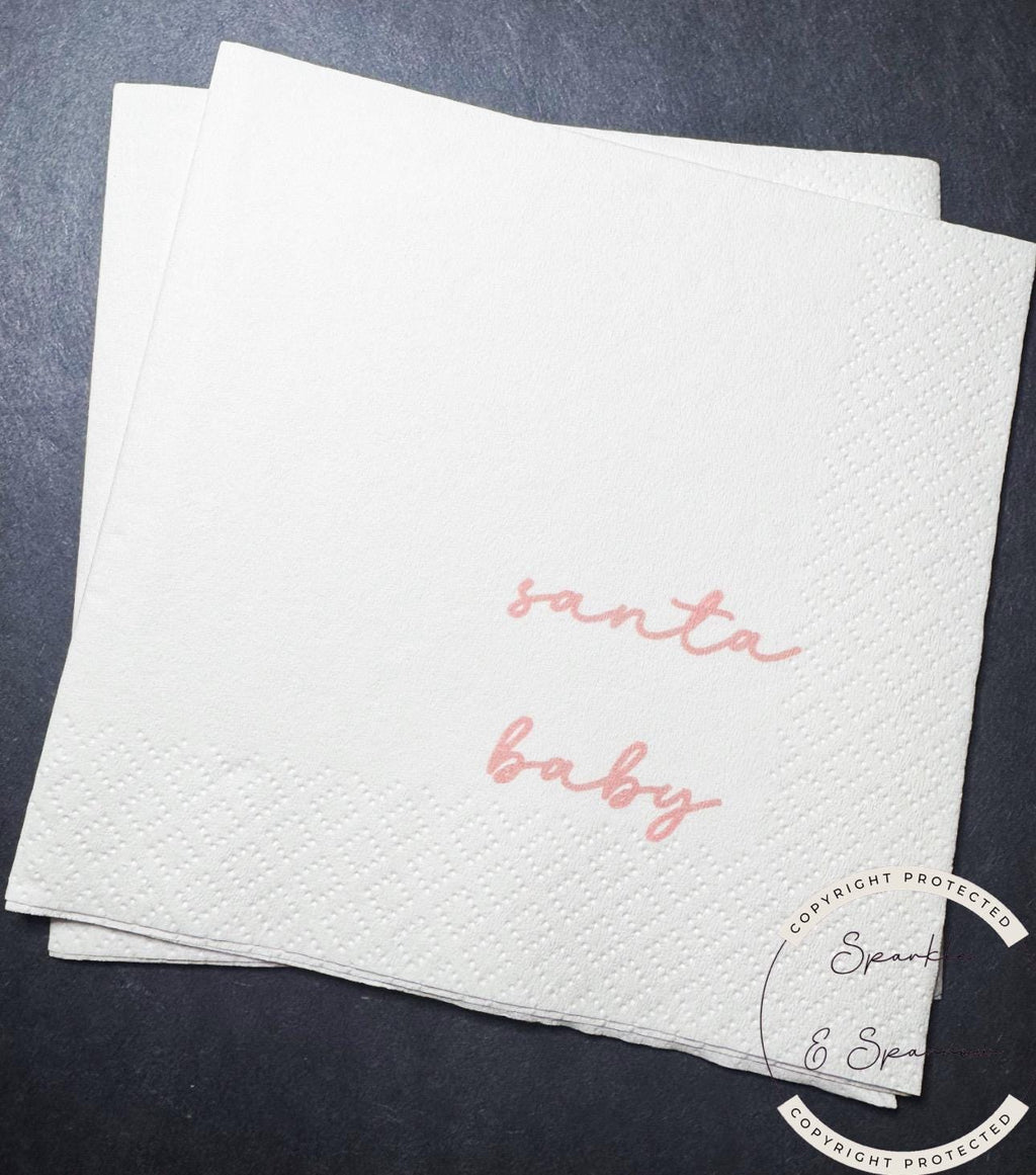Santa Baby Pink Christmas Baby Shower Santa Baby Gender Reveal Christmas Reveal December Gender Reveal Cocktail Napkins, Set of 25