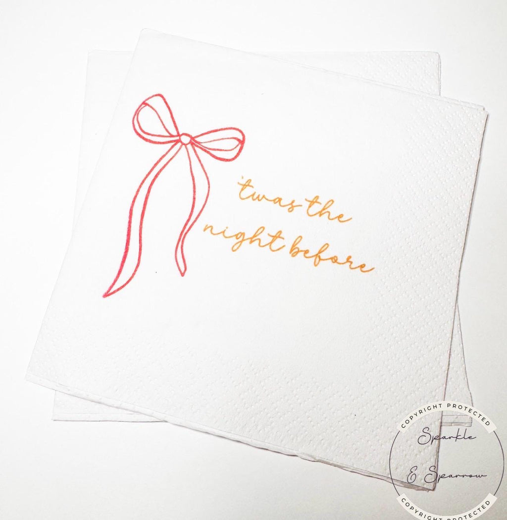 Twas the Night Wedding Rehearsal Dinner Napkins Christmas Rehearsal Dinner December Rehearsal Dinner  Red Bow Cocktail Napkins, Set of 25