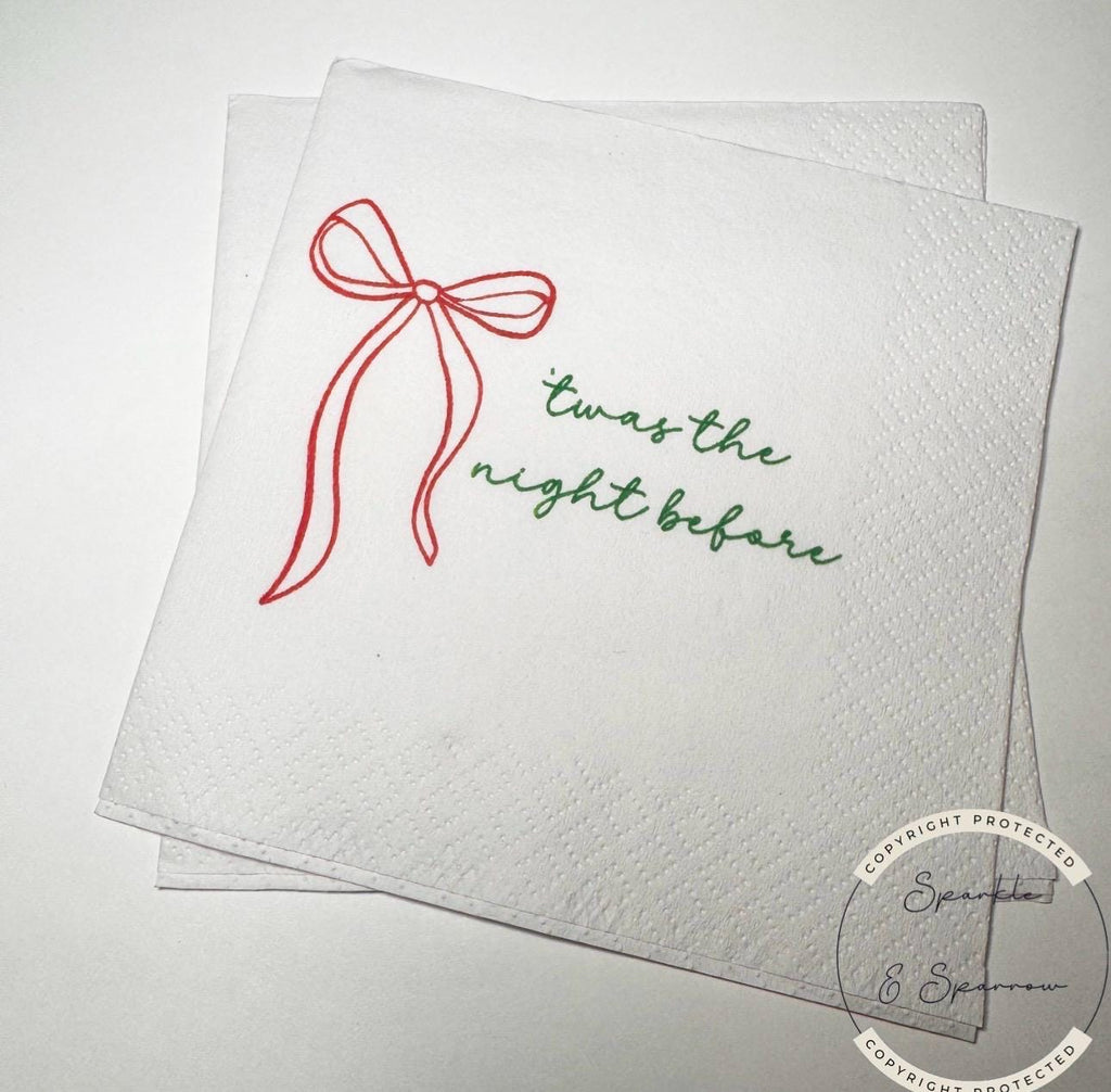 Twas the Night Wedding Rehearsal Dinner Napkins Christmas Rehearsal Dinner December Rehearsal Dinner  Red Bow Cocktail Napkins, Set of 25
