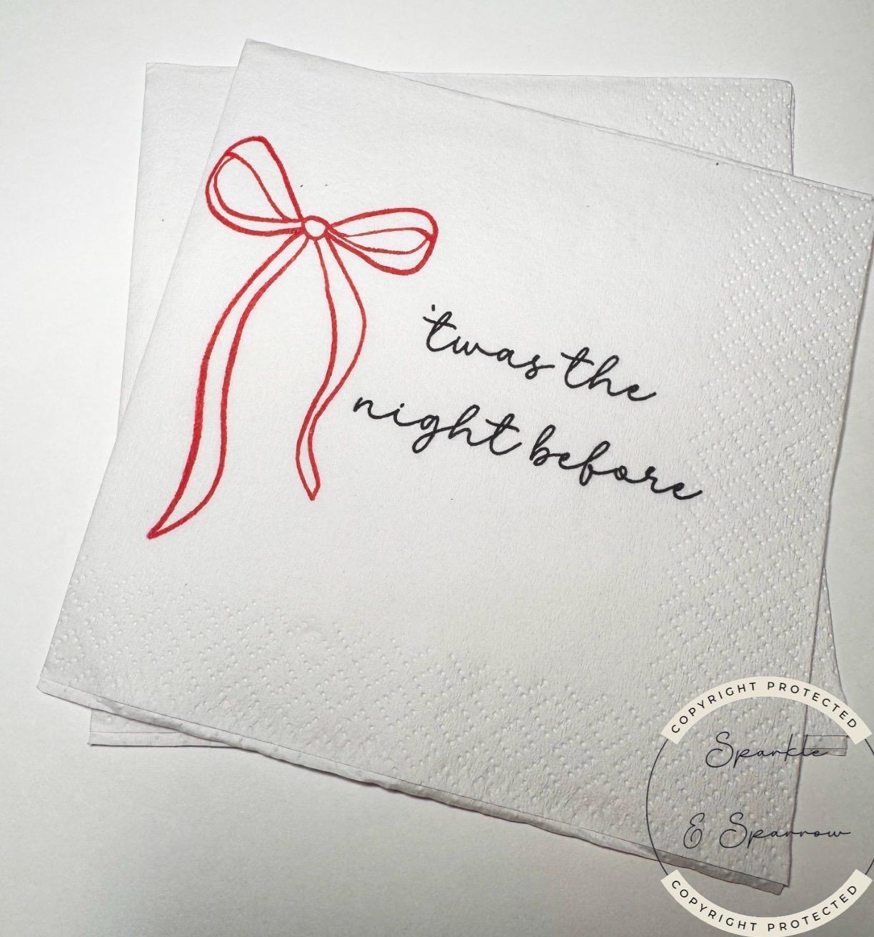 Twas the Night Wedding Rehearsal Dinner Napkins Christmas Rehearsal Dinner December Rehearsal Dinner  Red Bow Cocktail Napkins, Set of 25