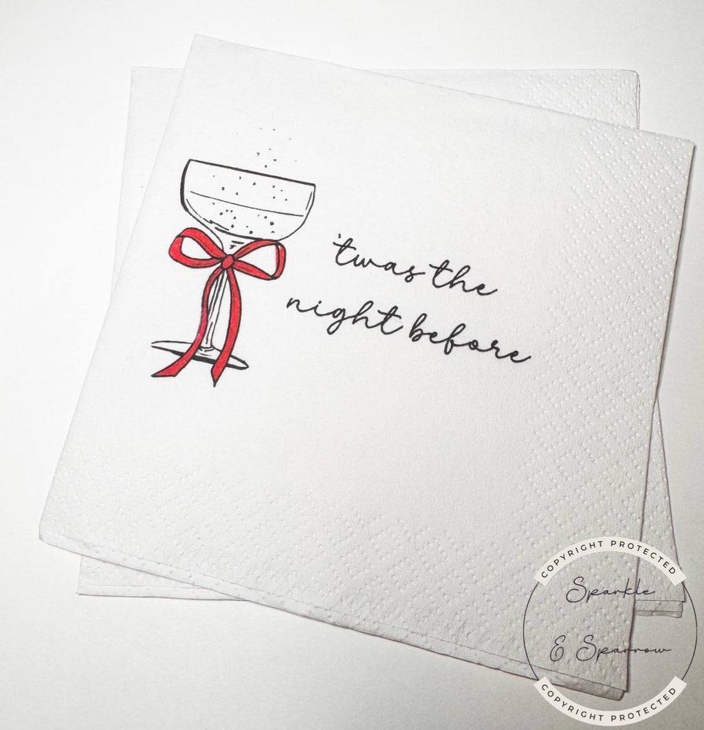 Twas the Night Wedding Rehearsal Dinner Napkins Christmas Rehearsal Dinner December Rehearsal Dinner  Red Bow Cocktail Napkins, Set of 25