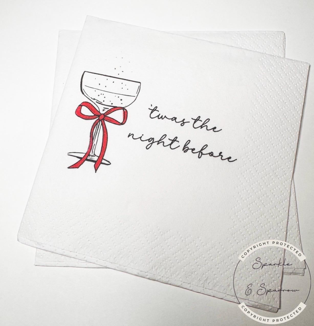 Twas the Night Wedding Rehearsal Dinner Napkins Christmas Rehearsal Dinner December Rehearsal Dinner  Red Bow Cocktail Napkins, Set of 25