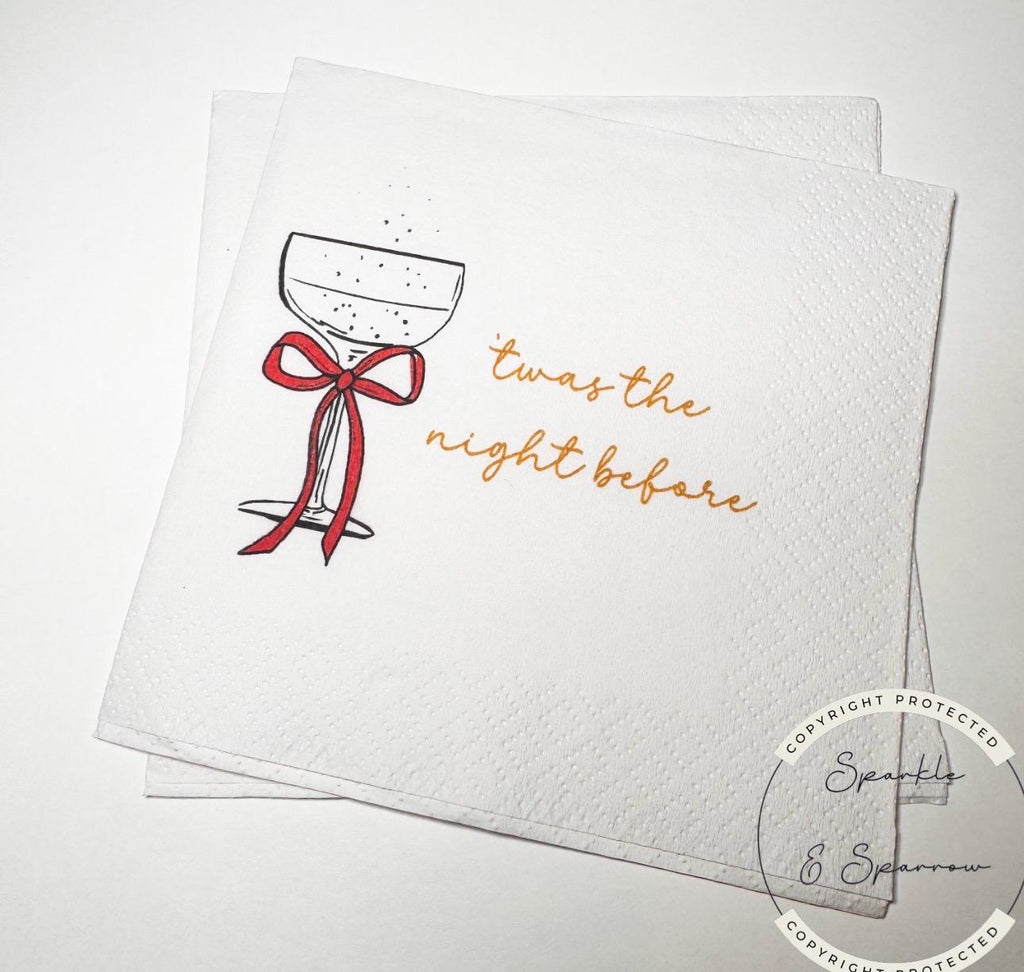 Twas the Night Wedding Rehearsal Dinner Napkins Christmas Rehearsal Dinner December Rehearsal Dinner  Red Bow Cocktail Napkins, Set of 25
