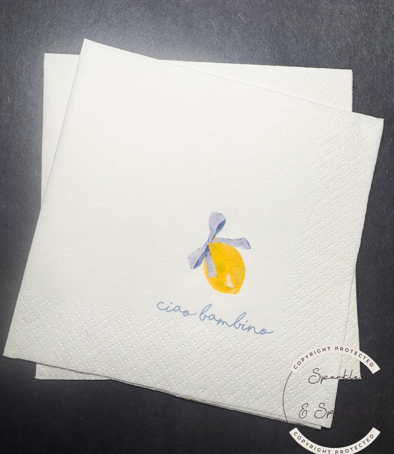 Ciao Bambino Lemon Oh Baby Blue Bow Italian Baby Shower Lemon Baby Shower Summer Lemon Baby Cocktail, Luncheon or Dinner Napkins Set of 25