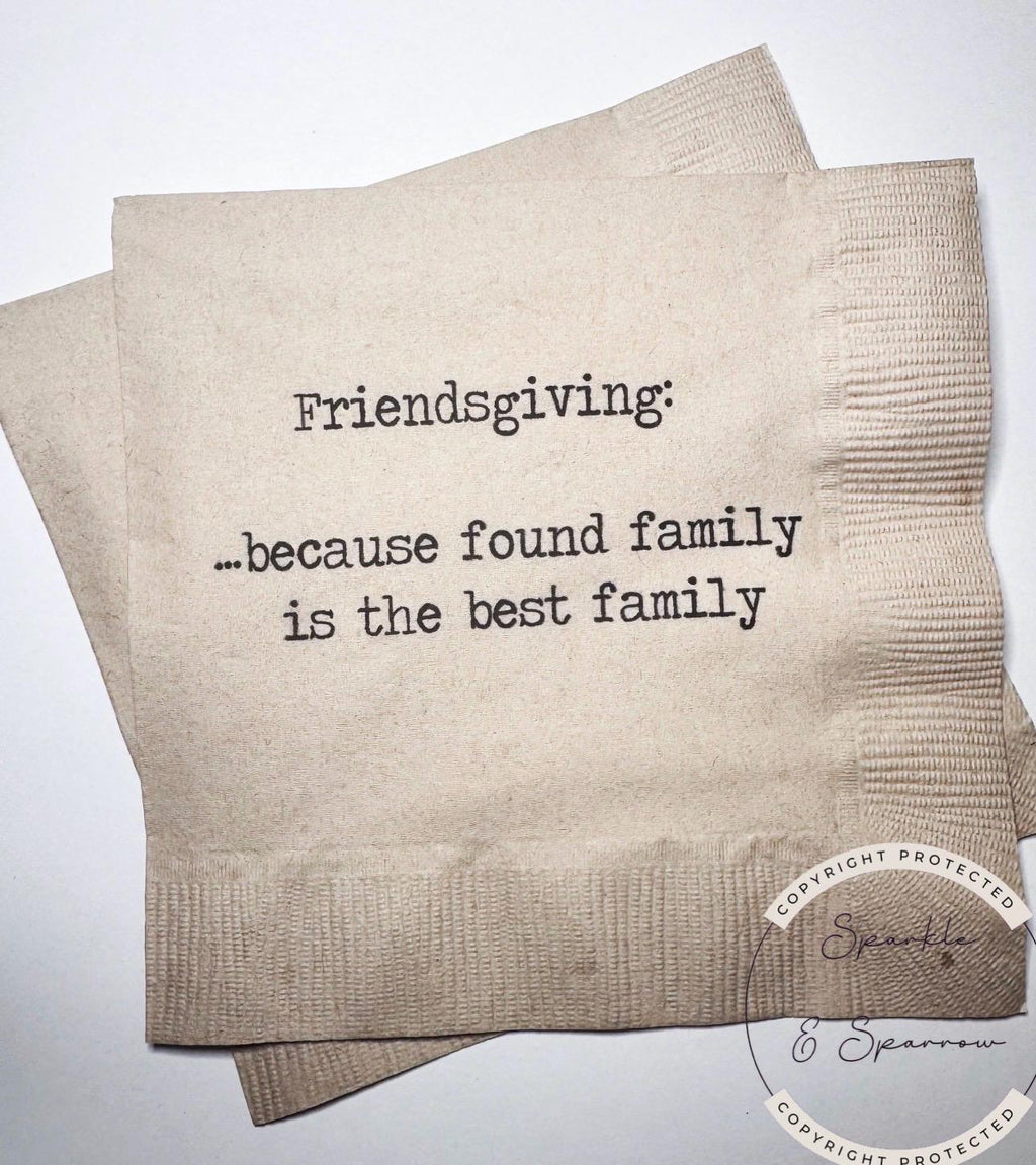 Friendsgiving Napkins Hostess Gift Funny Friends Thanksgiving Friendsgiving 2025 Dinner Party Kraft Cocktail or Dinner Napkins, Set of 25