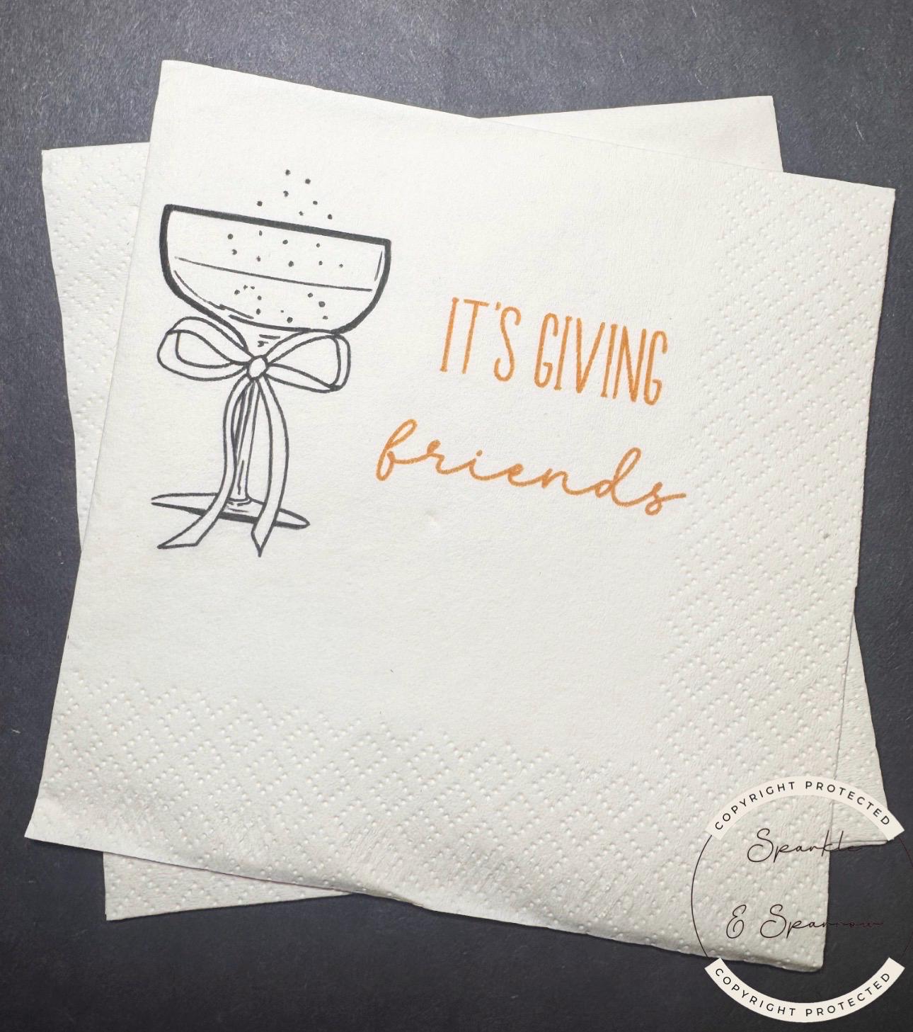 Friendsgiving Napkins It's Giving Friends Friendsgiving Party Decor Friendsgiving Dinner Party Cocktail, Lunch or Dinner Napkins, Set of 25