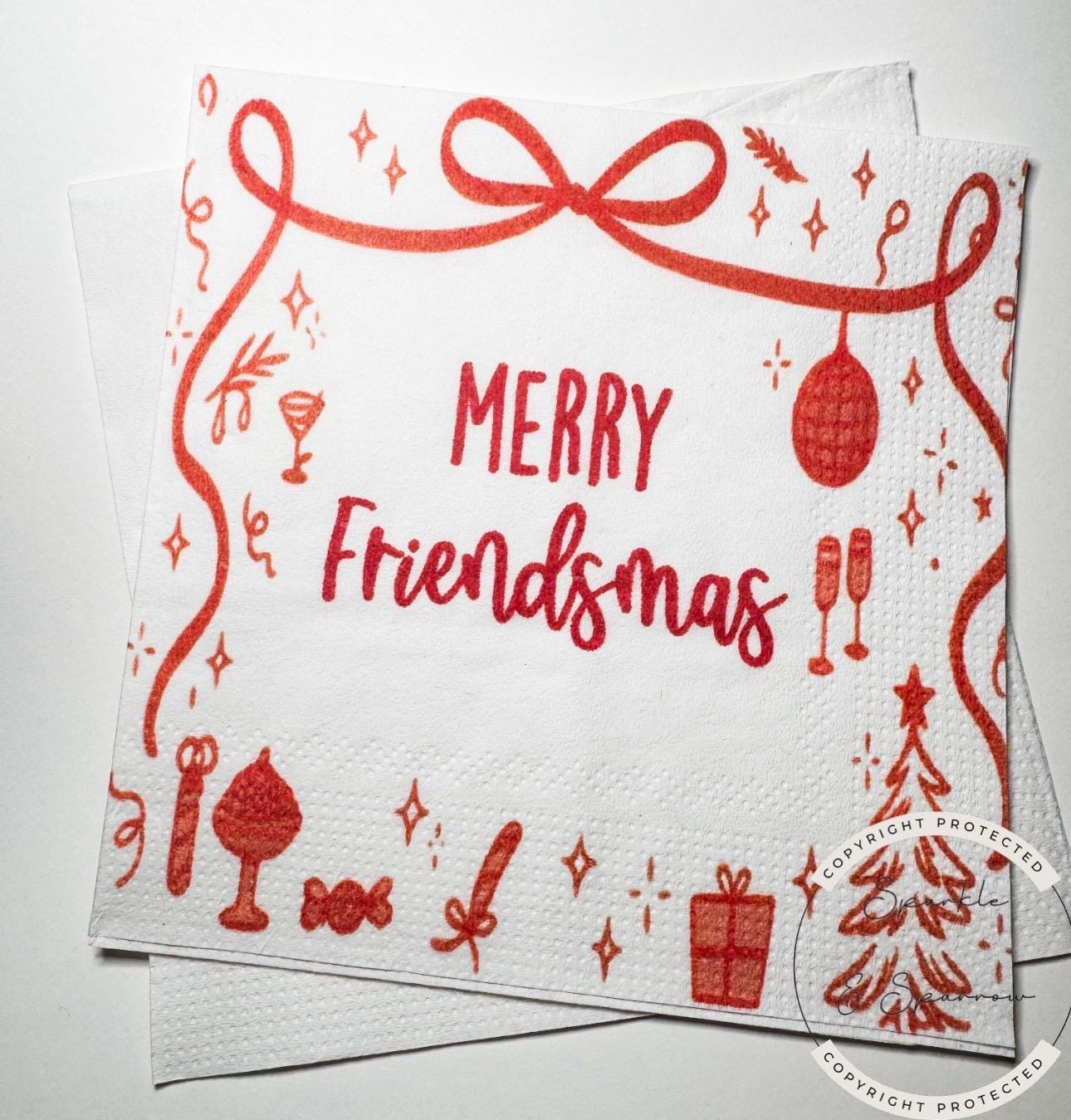 Friendsmas Christmas Party Red Bow Christmas Napkins Very Merry Friendsmas It’s giving Friendsmas Pink Red Christmas Bow Napkins, Set of 25