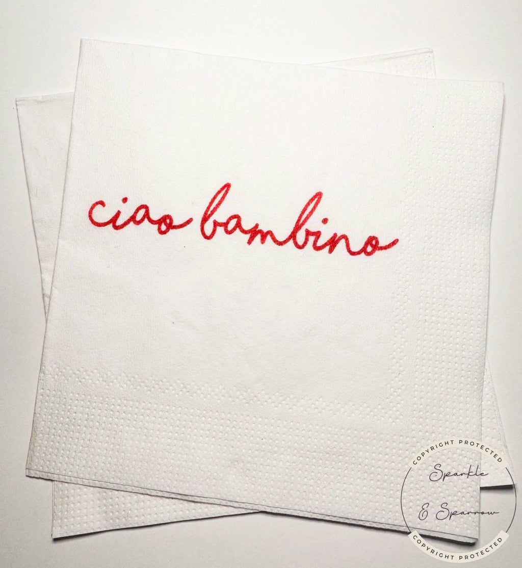 Ciao Bambino Red Bow Italian Baby Shower Ciao Bambino Pink Red Baby Shower Summer Lemon Cocktail, Luncheon or Dinner Napkins Set of 25
